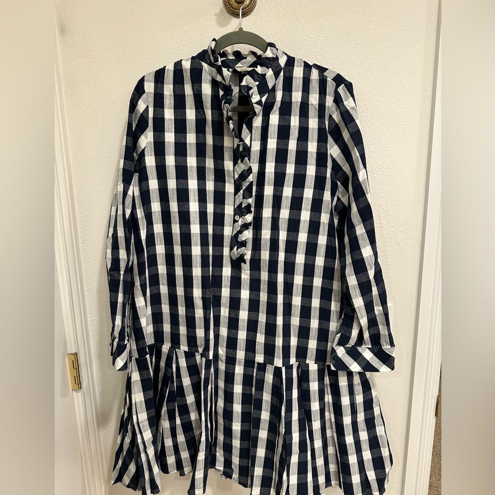 Tuckernuck Navy and White Plaid Long Sleeve Dress